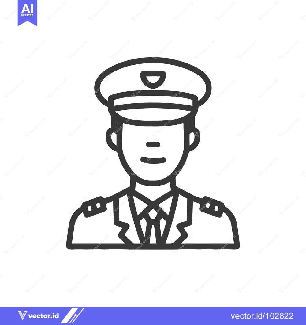Premium Vector of Clean Line Art Icon of Professional Pilot or Captain in Uniform with H