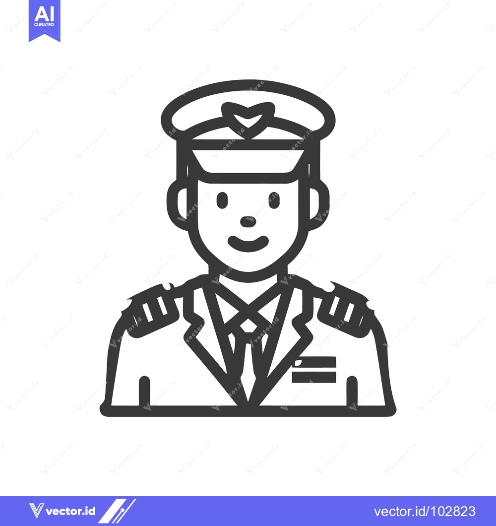 Premium Vector dari Professional Male Pilot Icon in Clean Line Art Uniform with Smiling Fa