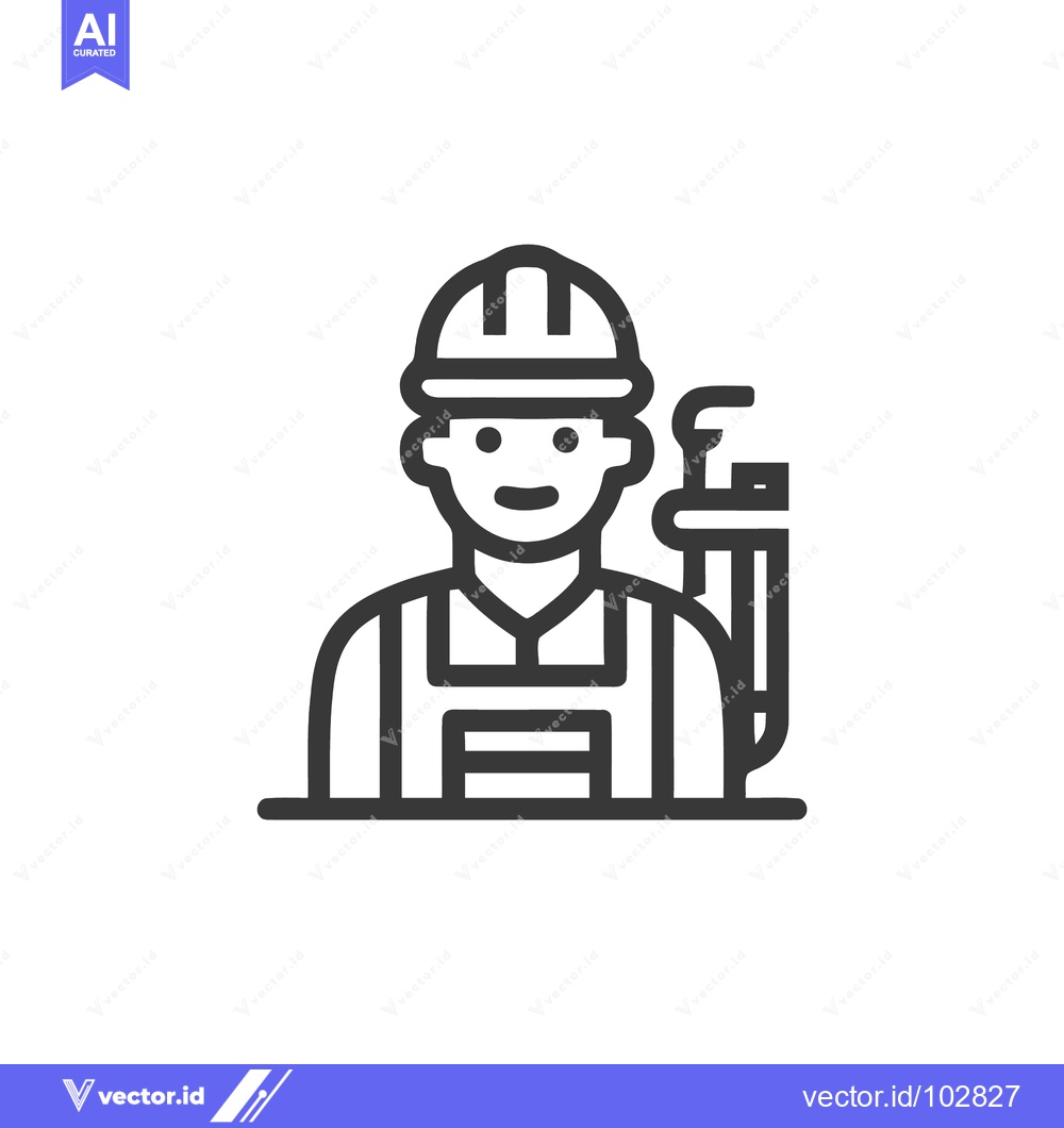 Premium Vector dari Smiling Construction Worker Line Icon with Hard Hat and Tool, Minimali