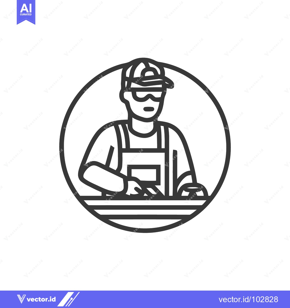 Premium Vector dari Craftsman Working Icon: Line Art of Person in Safety Gear and Apron, R