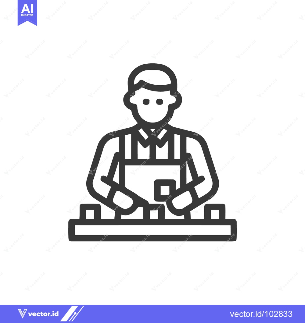Premium Vector of Industrial Worker Assembling Products on Production Line Icon, Manufac