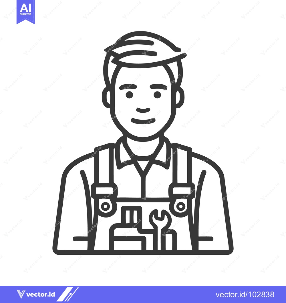 Premium Vector dari Smiling Male Mechanic or Handyman Avatar, Modern Line Art Icon for Ser