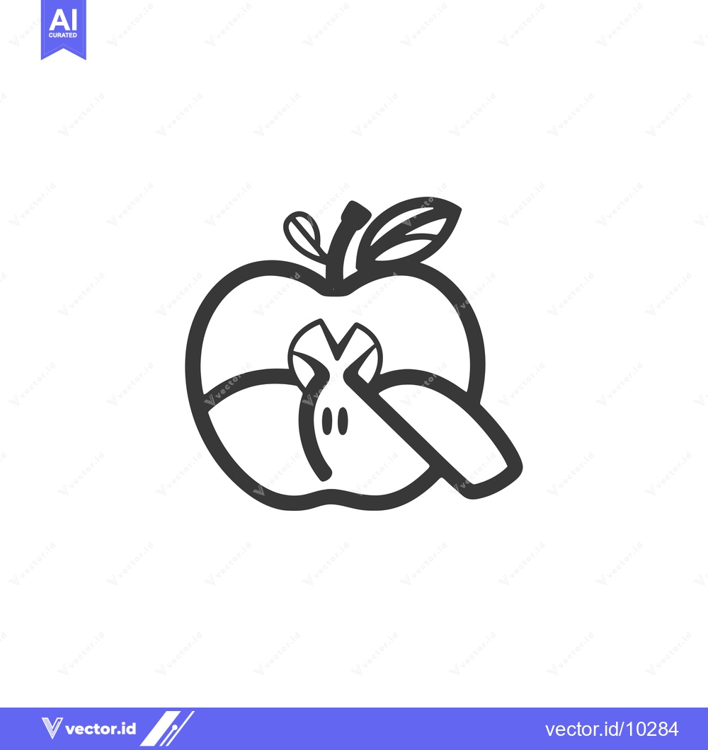 Premium Vector of A Black and White Illustration of a Half-Eaten Apple