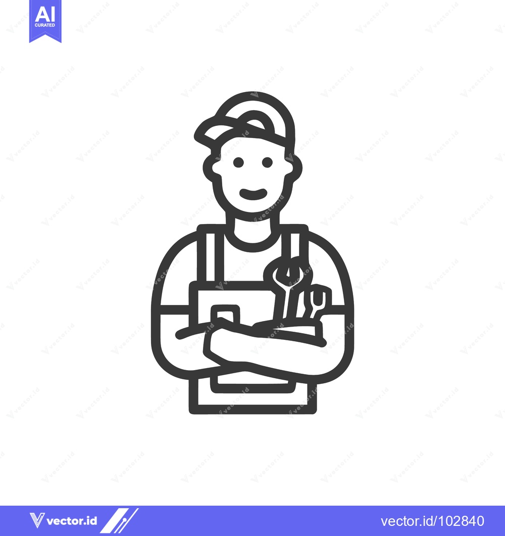 Premium Vector dari Smiling Mechanic Line Art Icon with Wrench and Screwdriver
