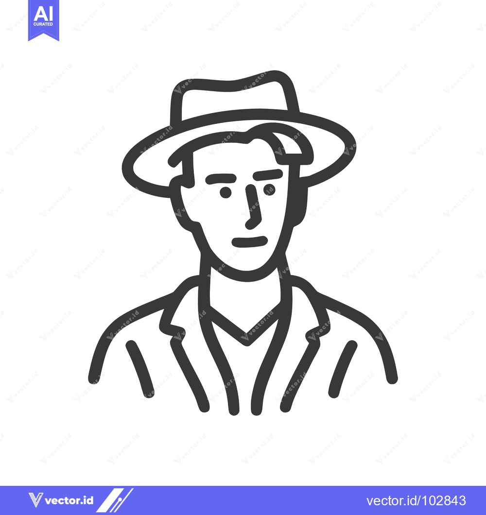 Premium Vector of Monochrome Line Art Portrait of a Man Wearing a Stylish Fedora Hat Ico