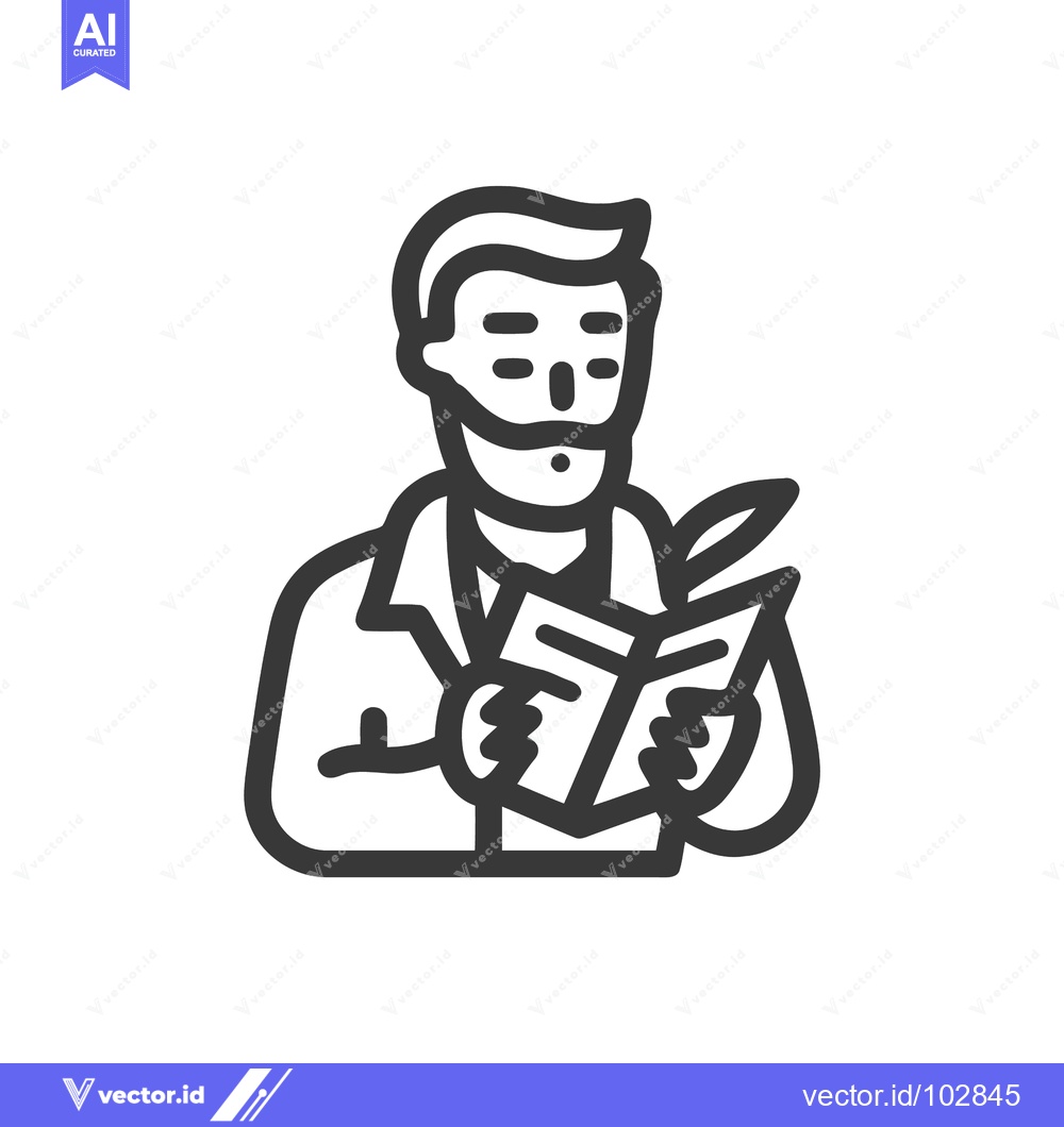 Premium Vector dari Stylized Vector Icon of a Man with a Beard Reading a Book and Holding