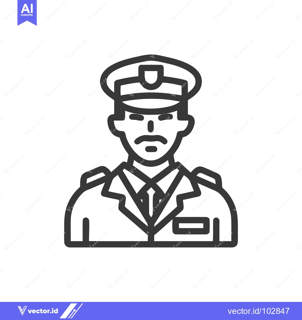 Premium Vector of Vector Line Icon of a Uniformed Officer with Moustache and Peaked Cap