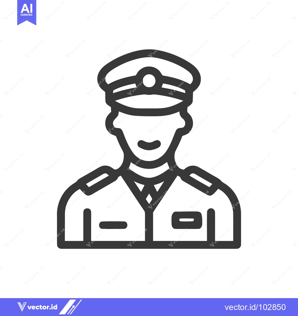 Premium Vector of Smiling Pilot Icon: Minimalist Line Art of Uniformed Captain with Peak