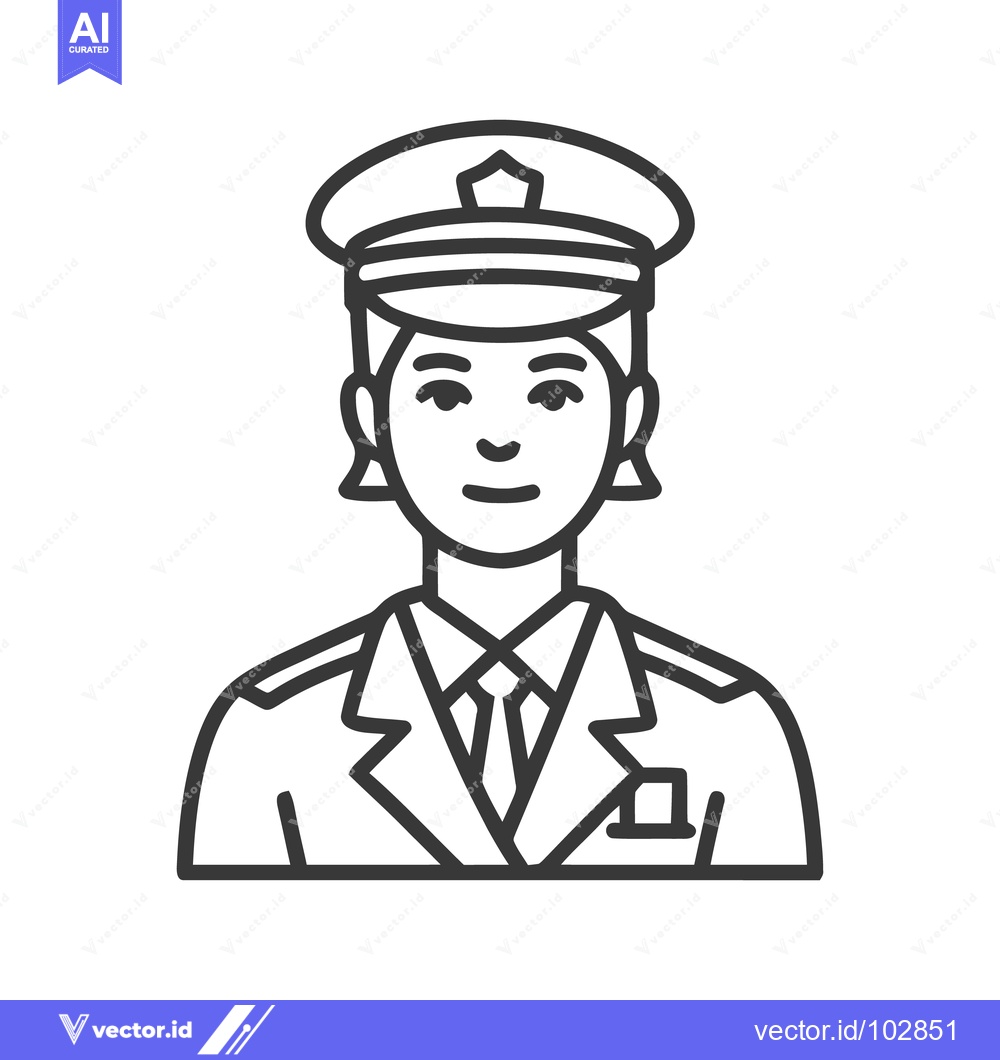 Premium Vector of Minimalist Line Art Icon of Professional Woman in Uniform and Peaked C