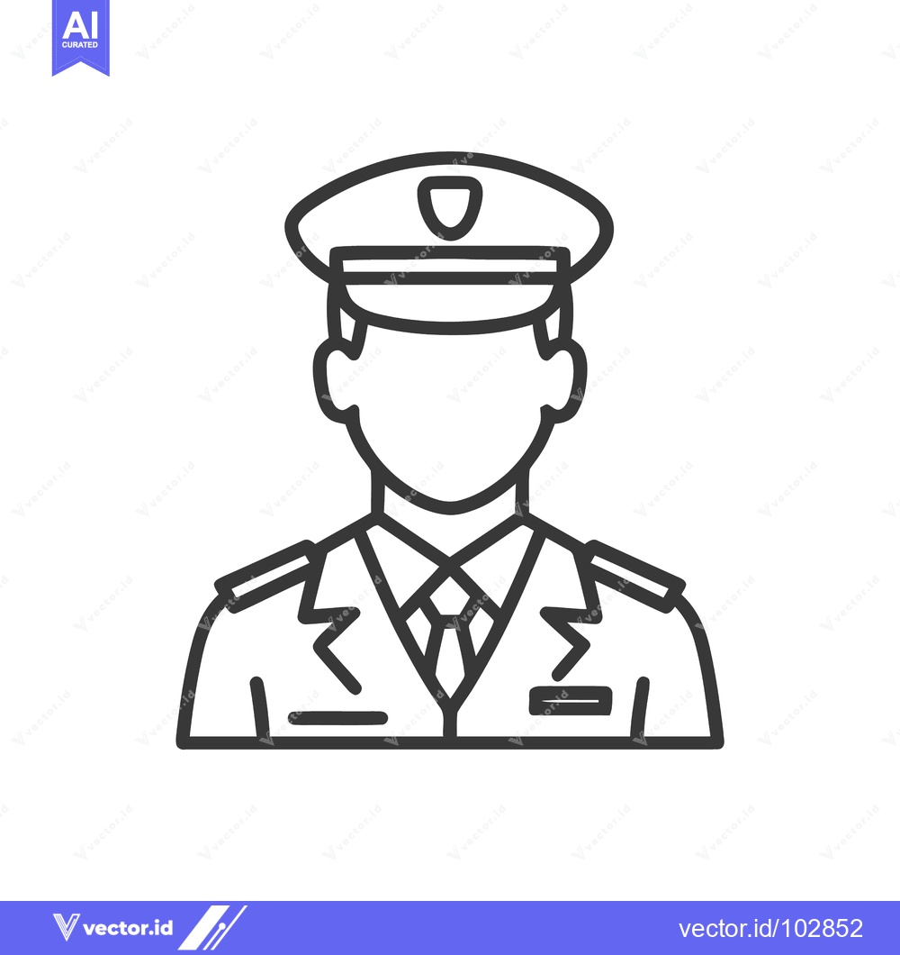 Premium Vector of Clean Line Art Icon of a Uniformed Officer or Pilot with Peaked Cap an