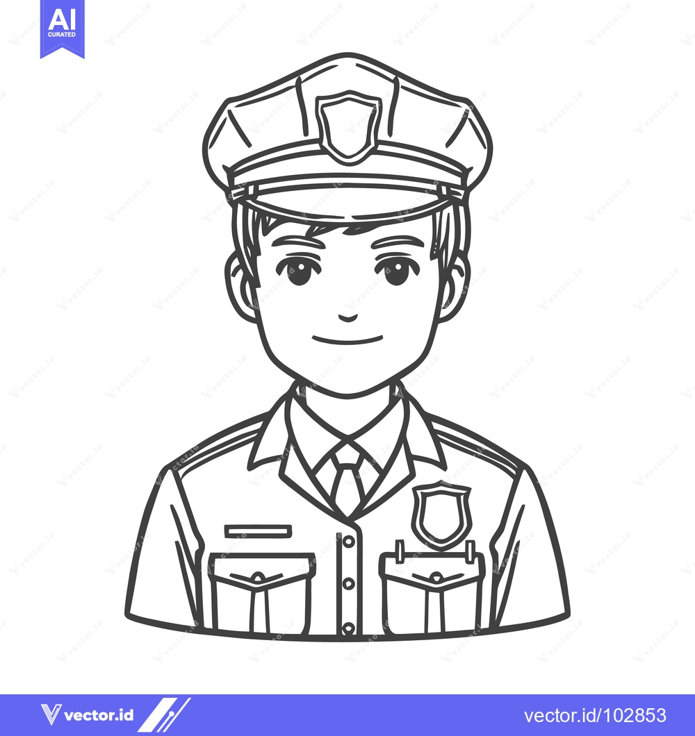 Premium Vector of Approachable Young Male Police Officer in Uniform, Minimalist Line Art