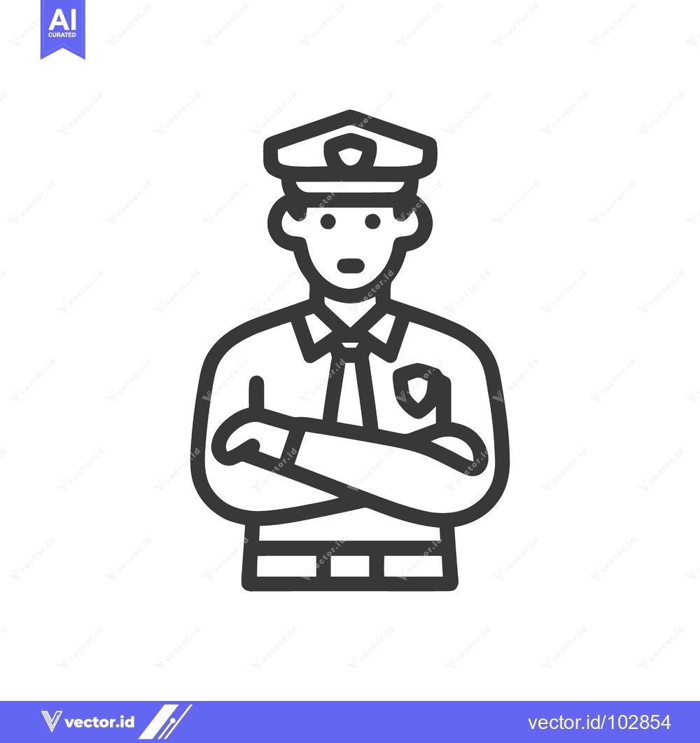 Premium Vector dari Professional Police Officer Line Icon with Crossed Arms, Security Guar