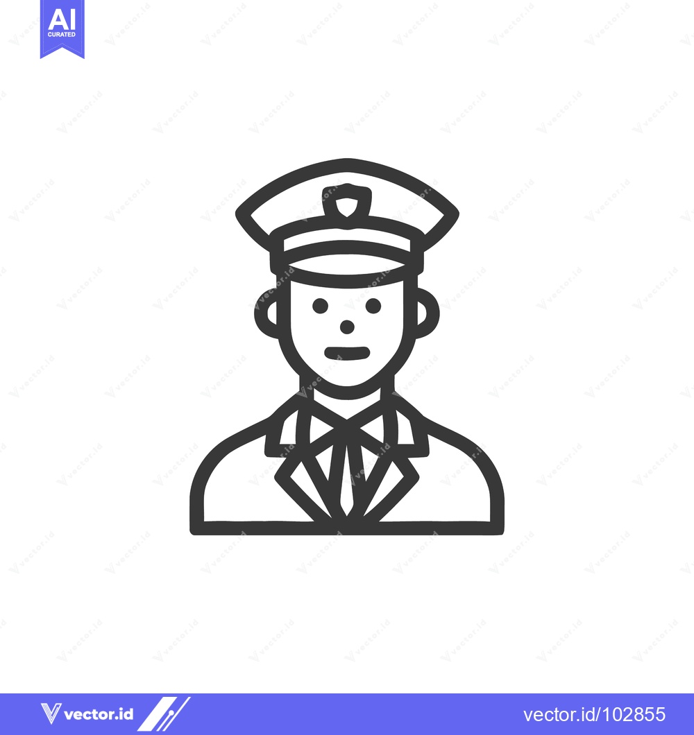Premium Vector of Professional Man in Uniform Line Icon with Cap and Tie, Minimalist Vec