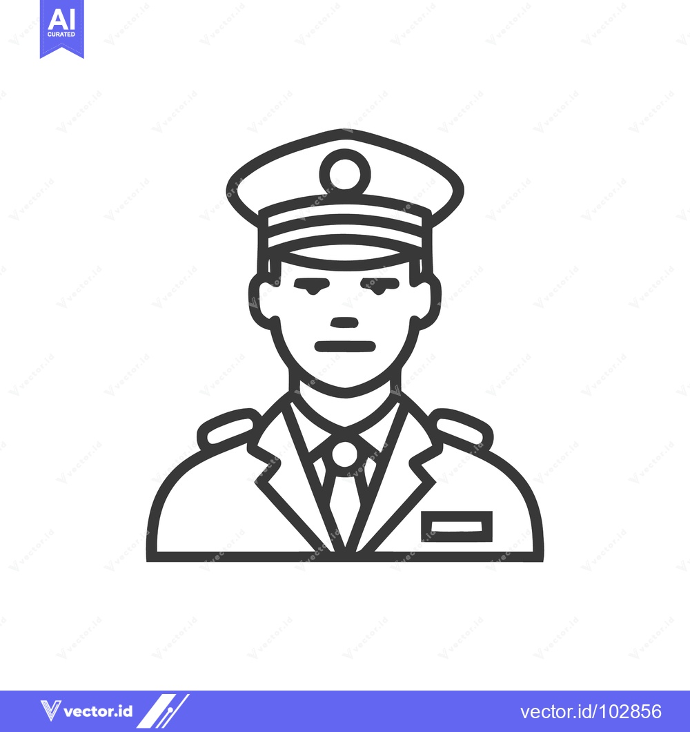 Premium Vector of Minimalist Line Art Icon of Professional Man in Uniform and Cap