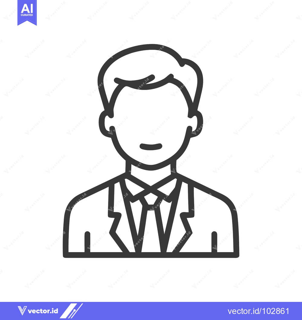 Premium Vector of Minimalist Line Art Icon of a Professional Man in Suit and Tie, Facele