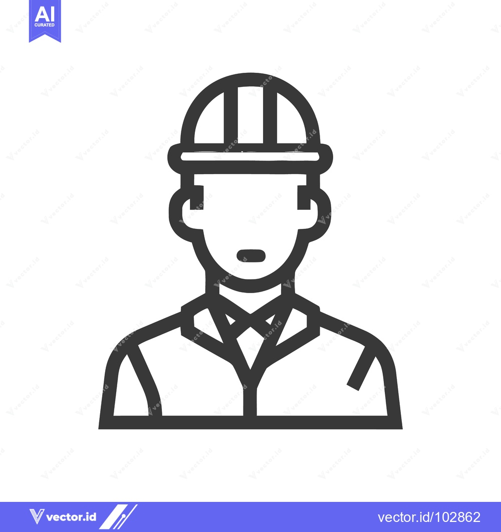 Premium Vector of Clean Vector Outline Icon of a Male Construction Worker or Engineer in