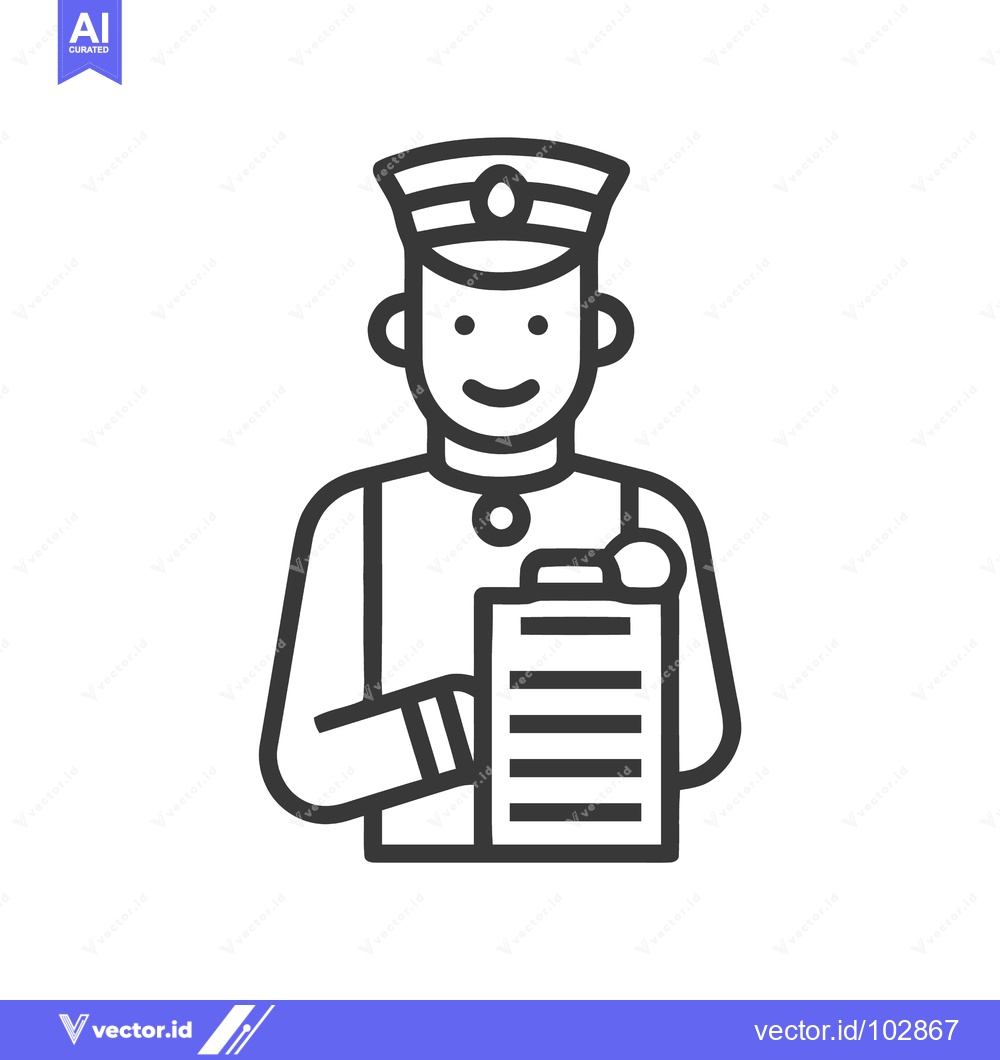Premium Vector dari Friendly Service Staff Icon with Clipboard and Pen, Minimalist Line Ar