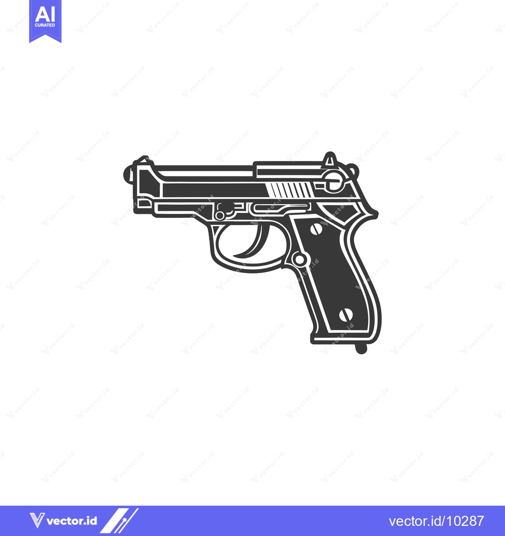Premium Vector of A Black And White Illustration Of A Handgun