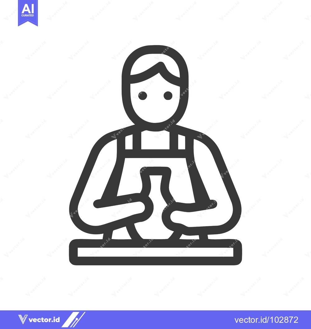 Premium Vector of Minimalist Line Icon of Artisan Potter Crafting Clay Vase on Wheel