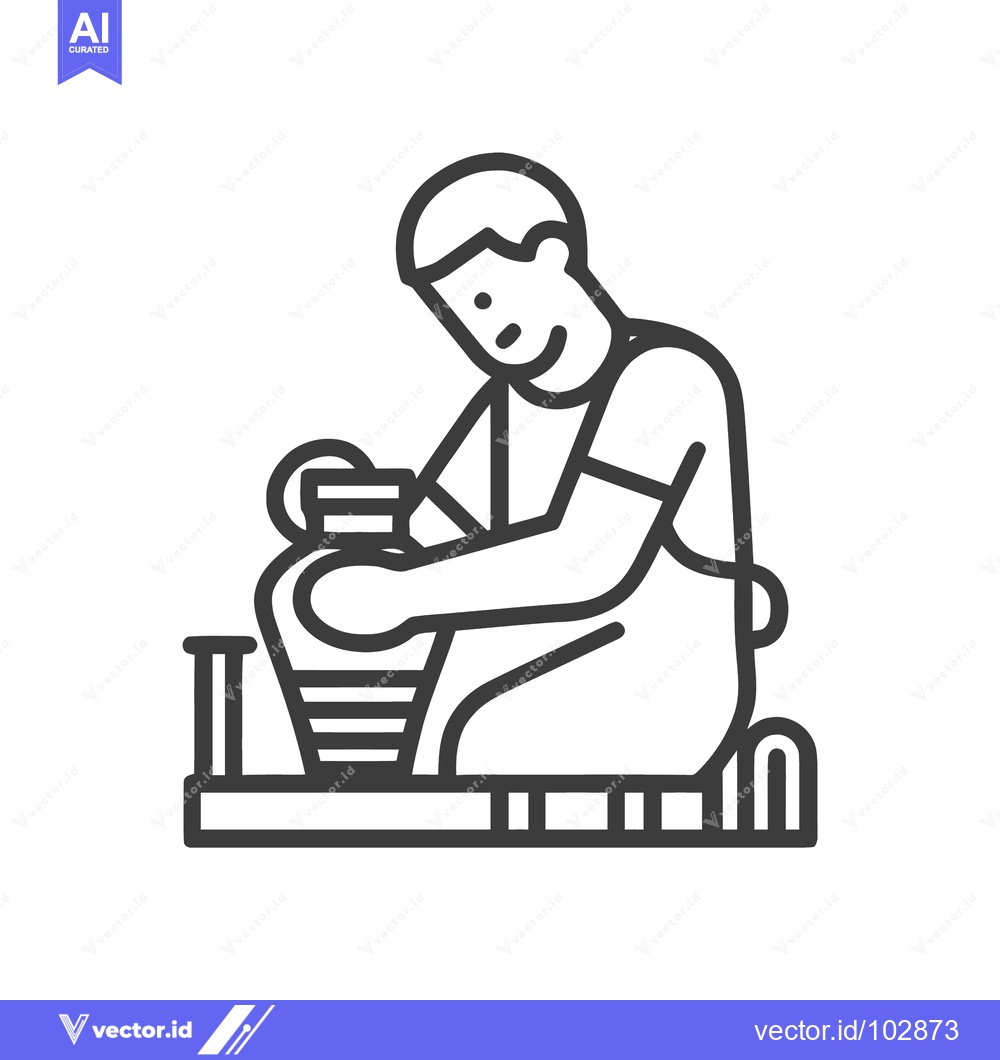 Premium Vector of Line Art Icon: Artisan Potter Shaping Clay on Wheel, Creative Craft Ho