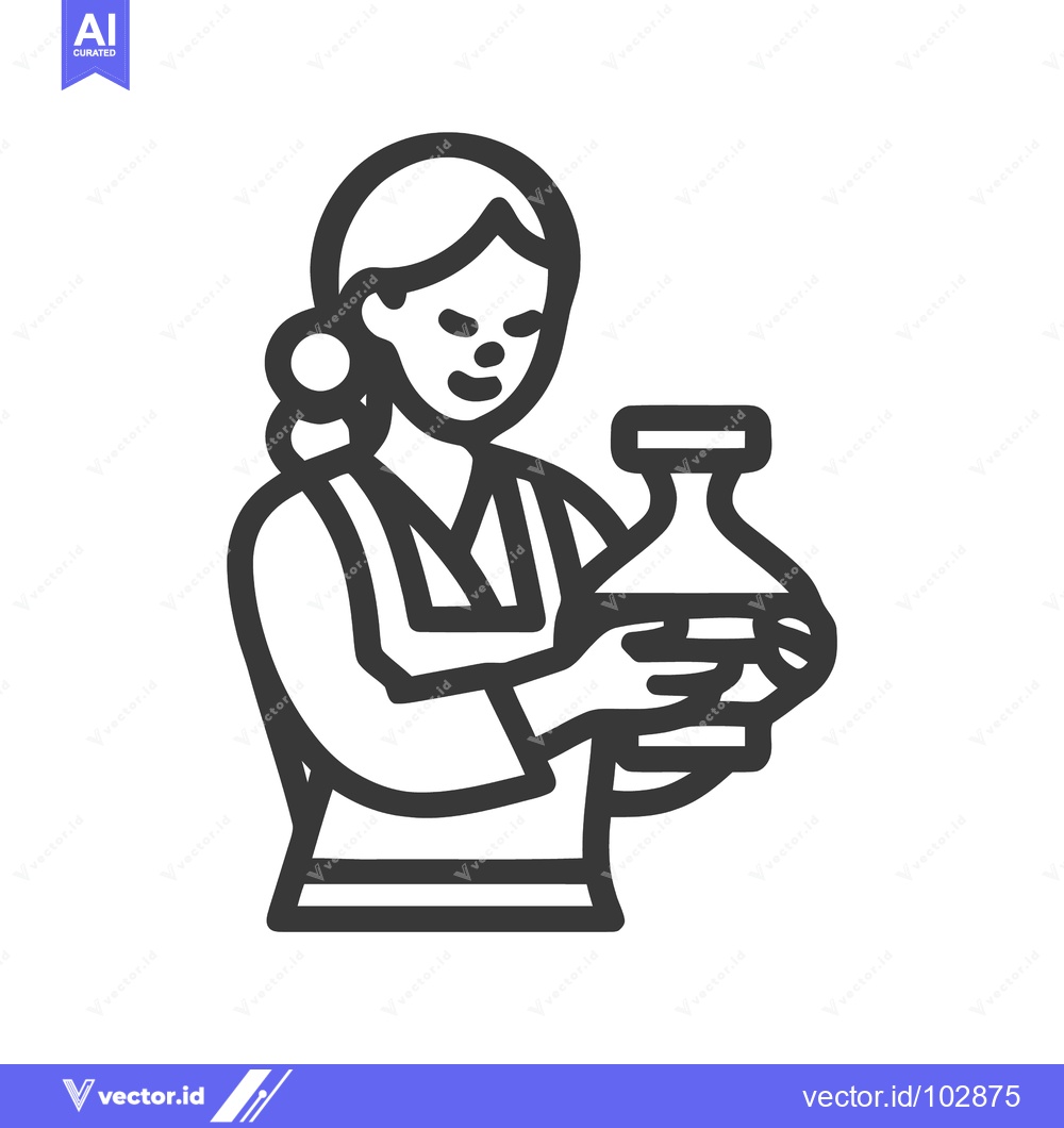 Premium Vector dari Elegant Outline Icon of Woman Presenting Handcrafted Pottery