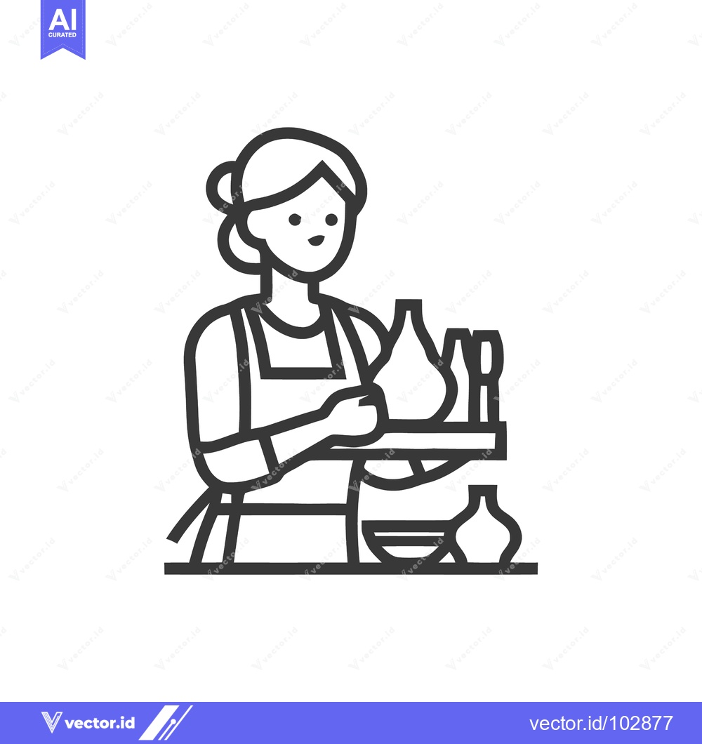 Premium Vector of Minimalist Line Art Icon of Woman Potter Crafting Ceramics