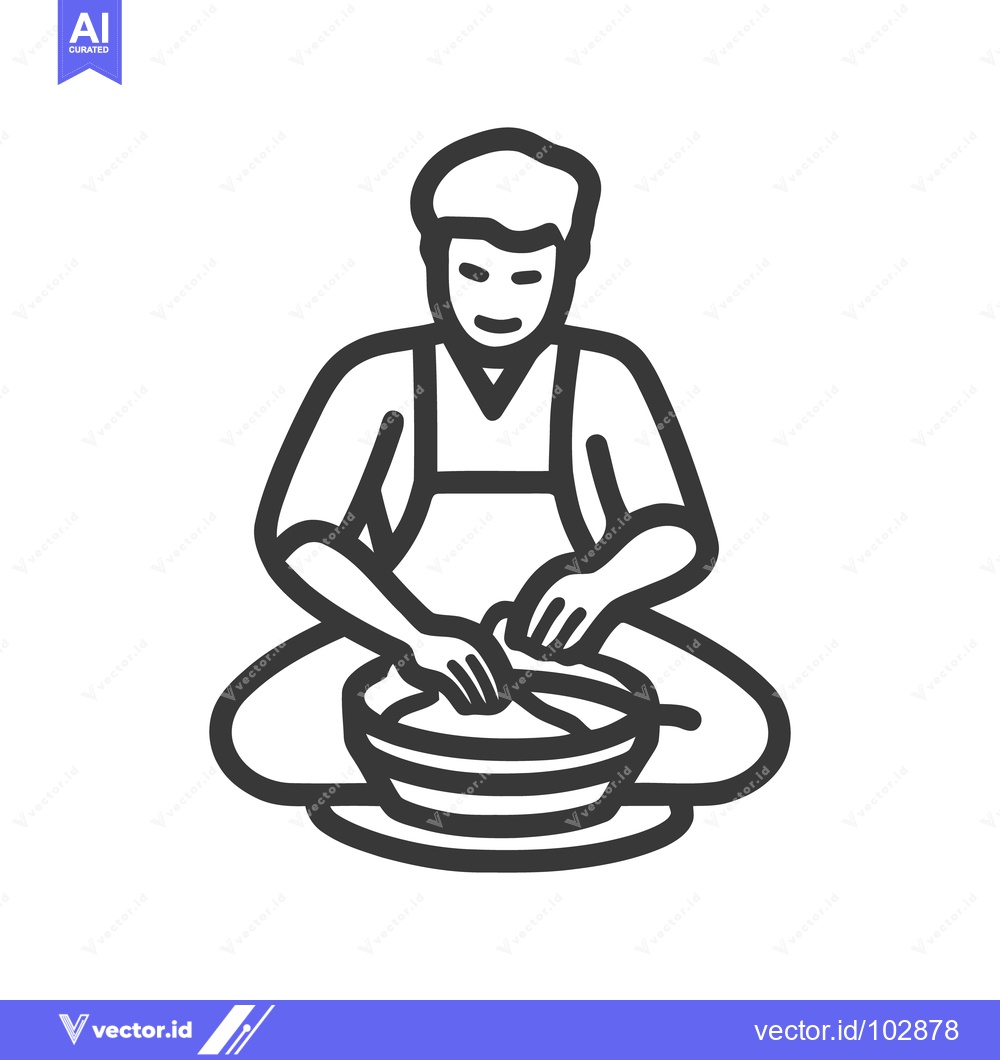 Premium Vector dari Minimalist Line Art Icon of Artisan Potter Crafting Clay on Wheel