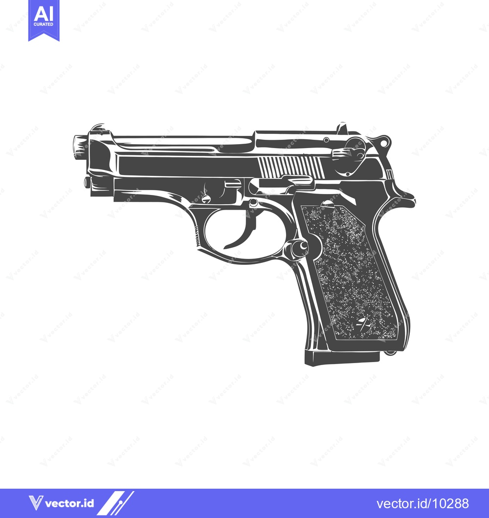 Premium Vector of A black and white illustration of a handgun