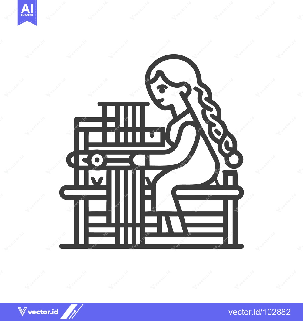 Premium Vector dari Minimalist Line Art Icon: Woman Weaving on Traditional Loom, Textile C