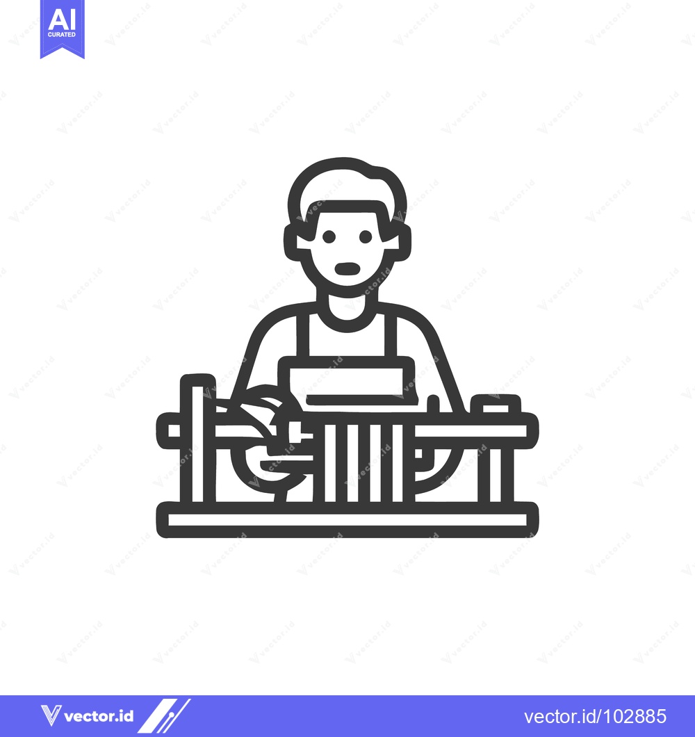 Premium Vector dari Woodworking Lathe Operator Icon: Detailed Outline of Craftsman Shaping