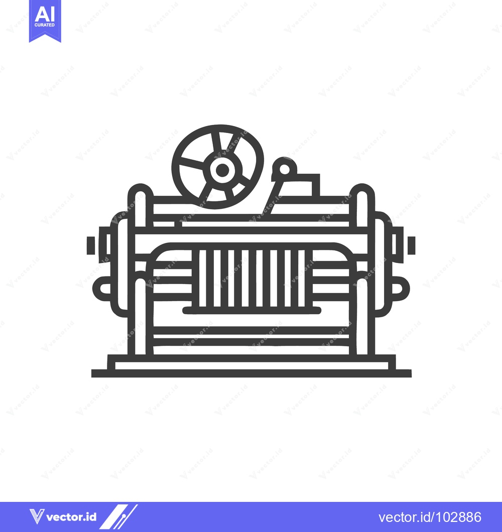 Premium Vector of Minimalist Industrial Machine Line Icon with Large Wheel and Rollers