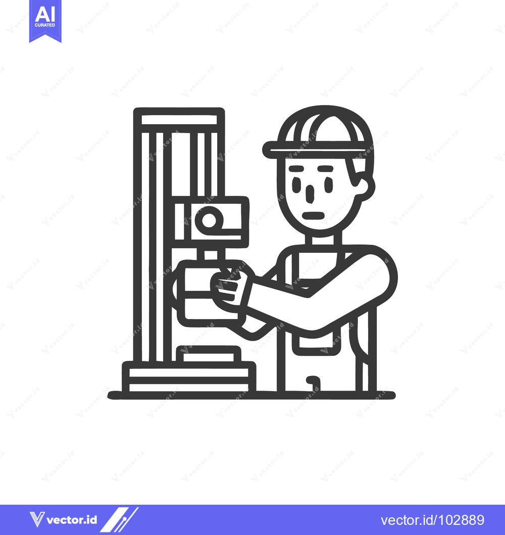 Premium Vector dari Clean Line Art Icon of Male Industrial Worker Operating Press Machine
