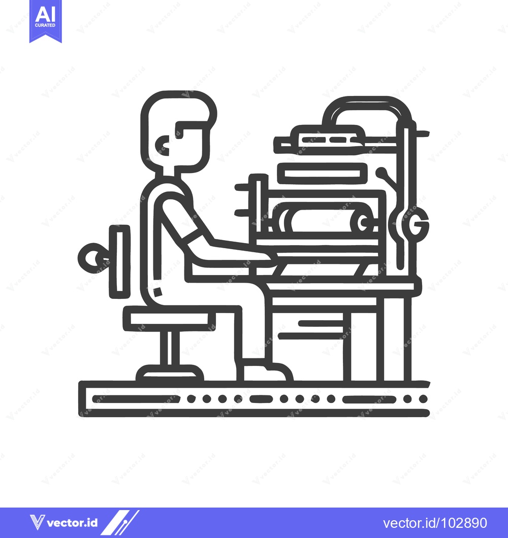 Premium Vector of Bold Line Art Icon: Skilled Craftsman Operating a Traditional Printing