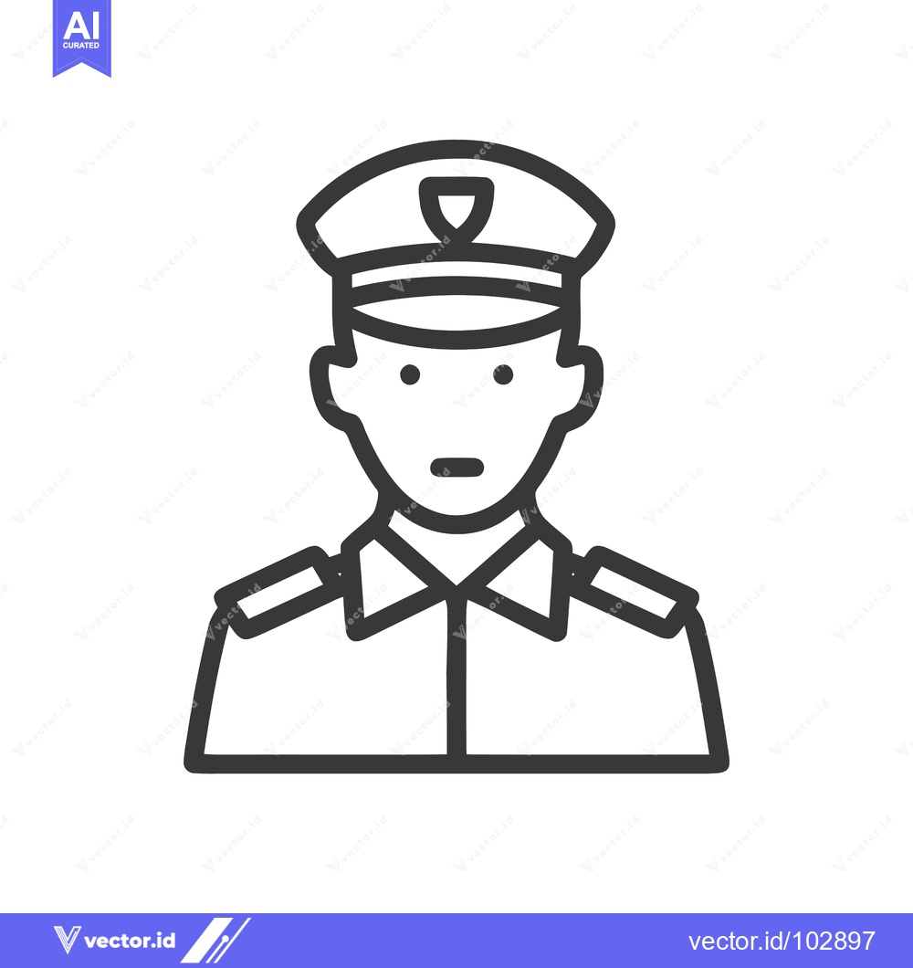 Premium Vector of Minimalist Line Art Icon of Male Officer in Uniform with Cap and Epaul