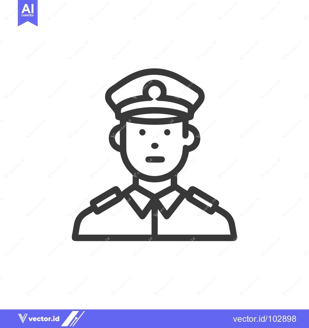 Premium Vector dari Minimalist Line Art Icon of a Uniformed Officer with Cap and Epaulets,