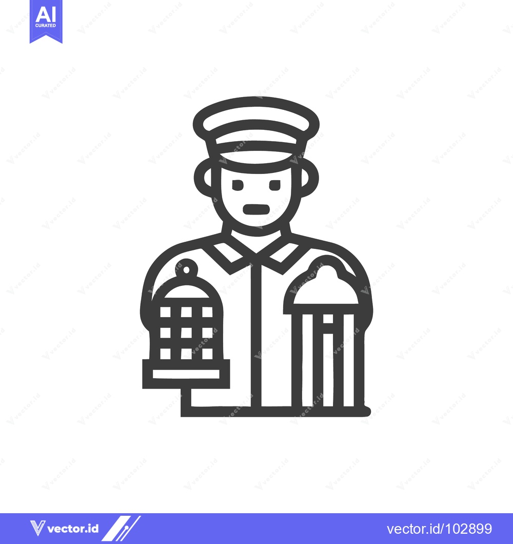 Premium Vector of Uniformed Public Servant Icon Holding Birdcage and Fire Hydrant Line A