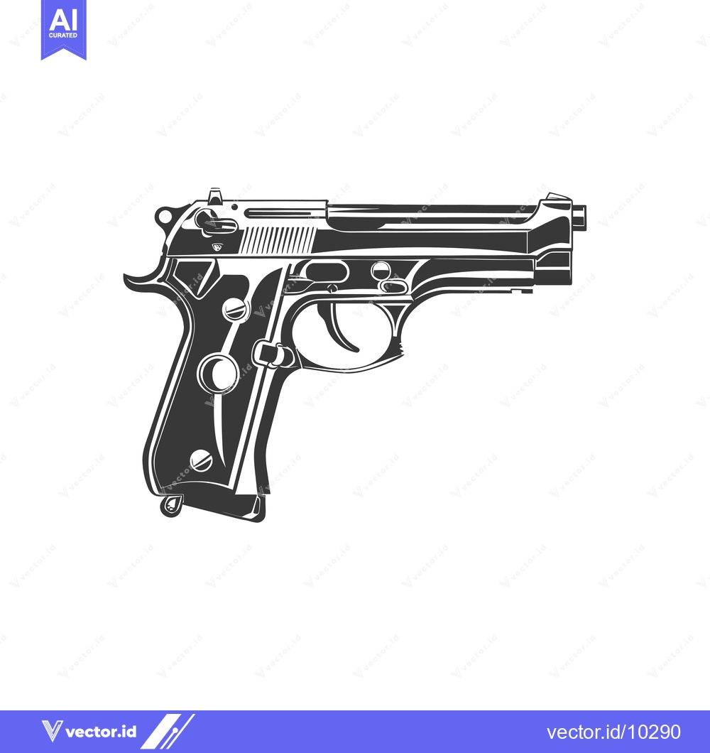 Premium Vector dari A black and white illustration of a handgun