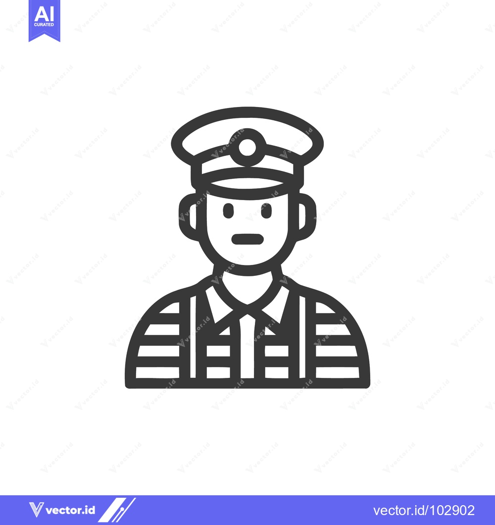 Premium Vector dari Monochromatic Line Art Icon of Uniformed Officer with Peaked Cap, Symb