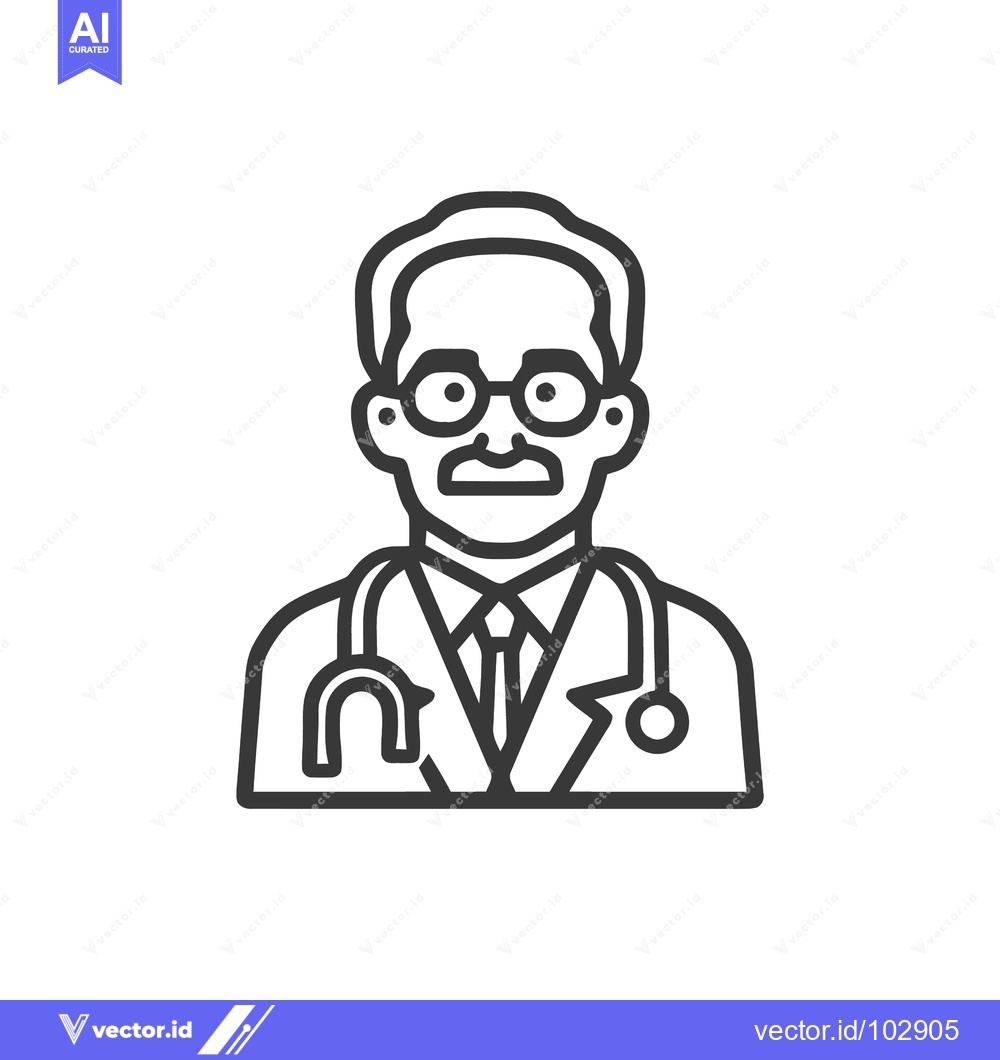 Premium Vector dari Clean Line Art Doctor Icon: Professional Male with Stethoscope, Glasse