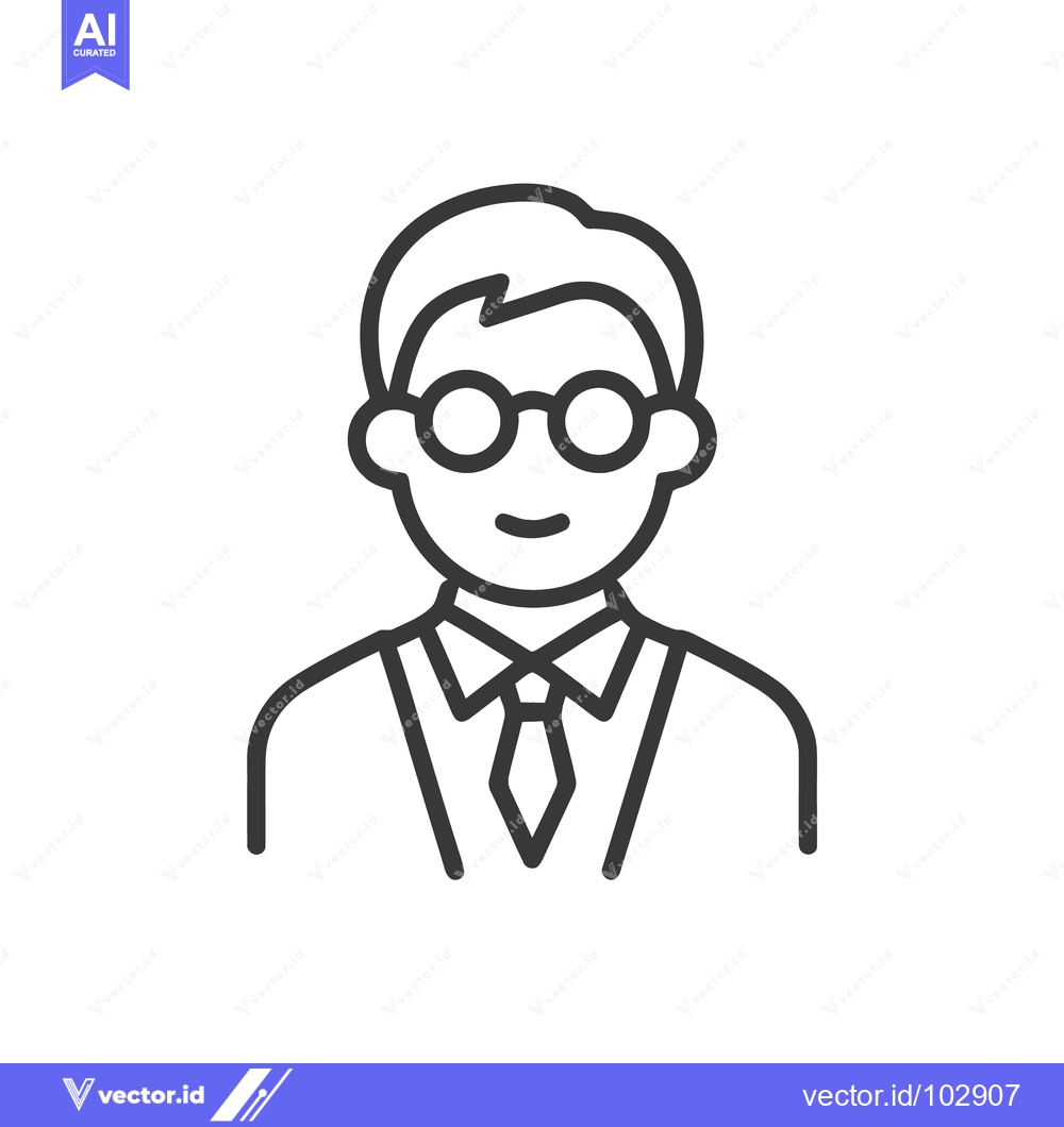 Premium Vector of Smiling Professional Man Icon with Round Glasses and Tie in Clean Line