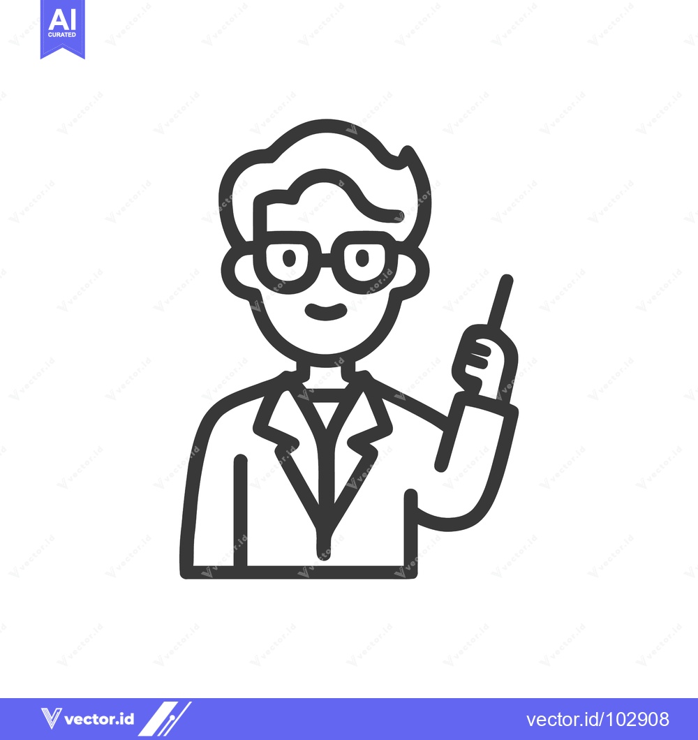 Premium Vector dari Professional Male Character Icon: Smiling Scientist or Teacher with Po
