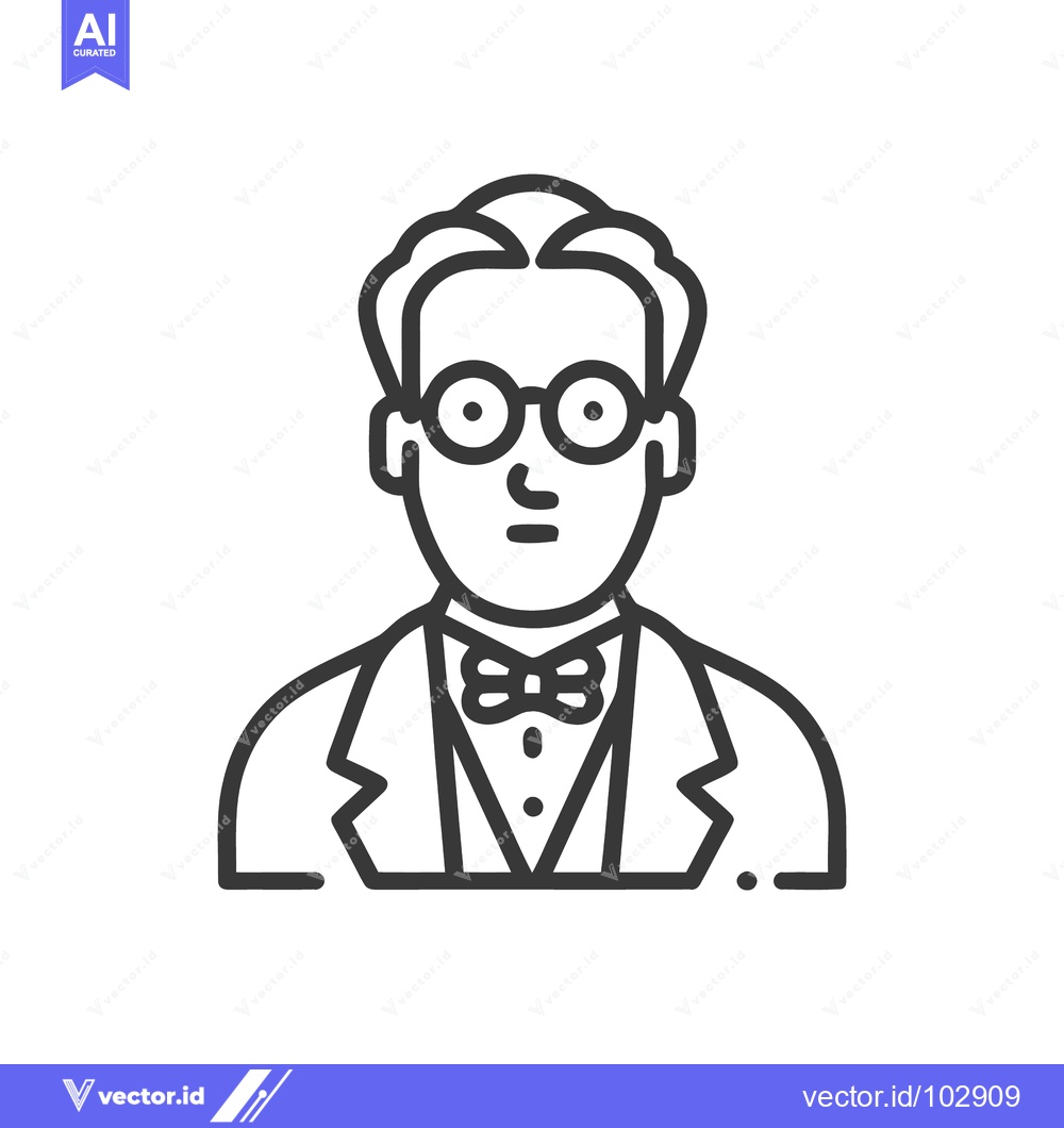 Premium Vector dari Elegant Monochrome Line Icon of a Man in a Suit and Bow Tie with Glass
