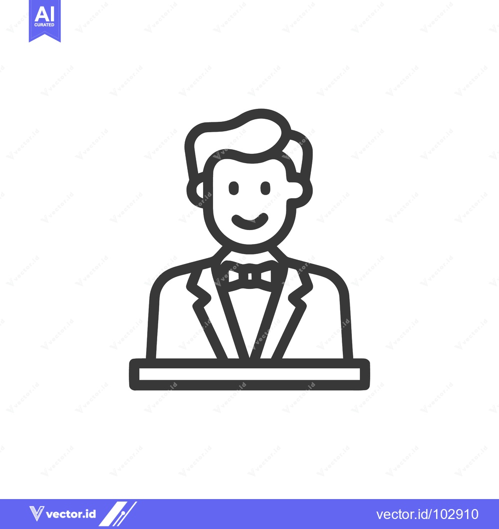 Premium Vector dari Minimalist Line Icon of Smiling Man in Suit and Bow Tie, Professional