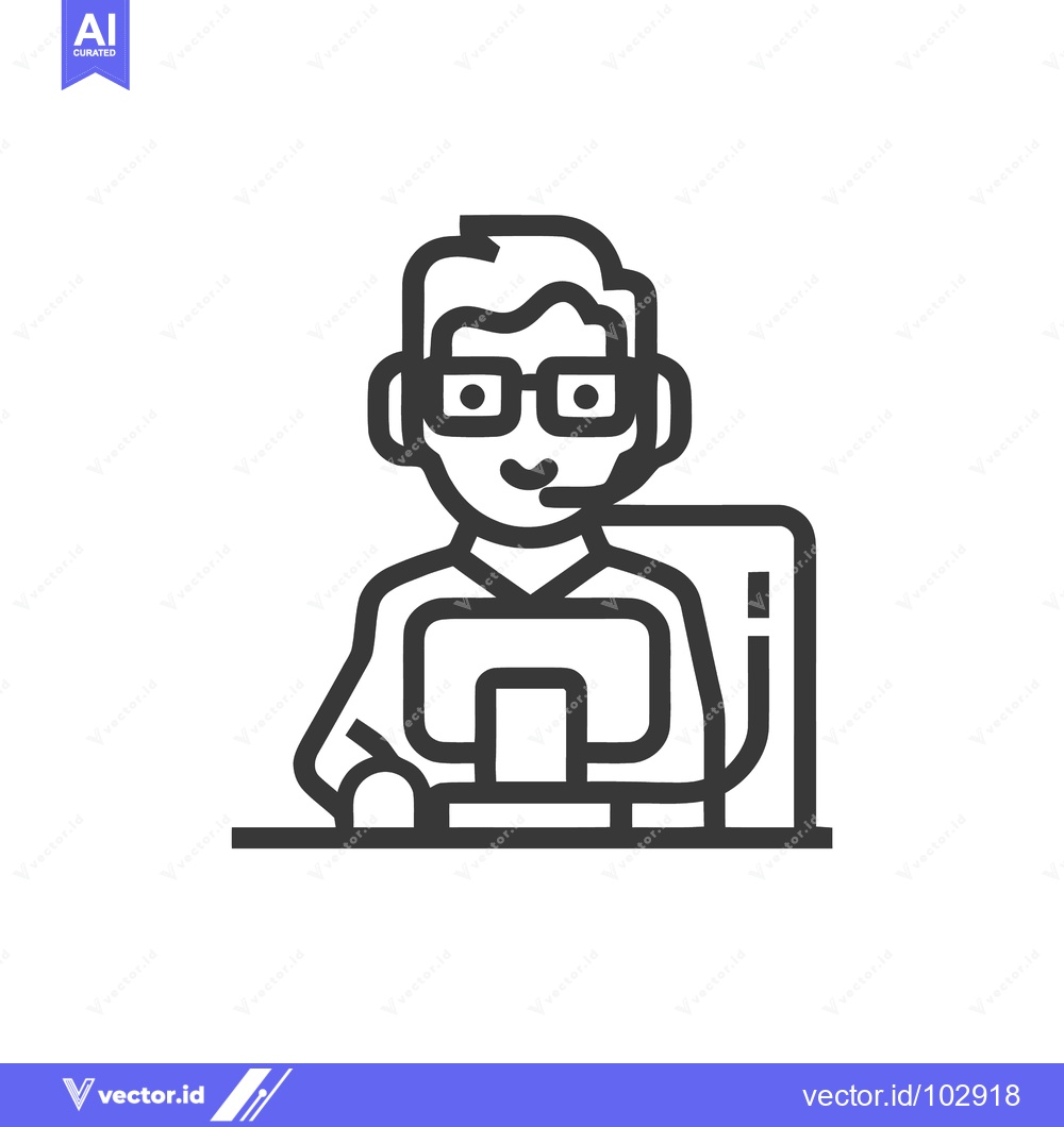 Premium Vector of Modern Line Icon of Smiling Customer Service Agent with Headset and Gl