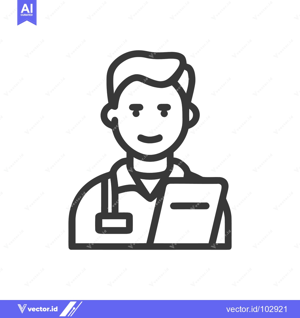 Premium Vector dari Smiling Doctor Line Art Icon with Stethoscope and Clipboard, Minimalis