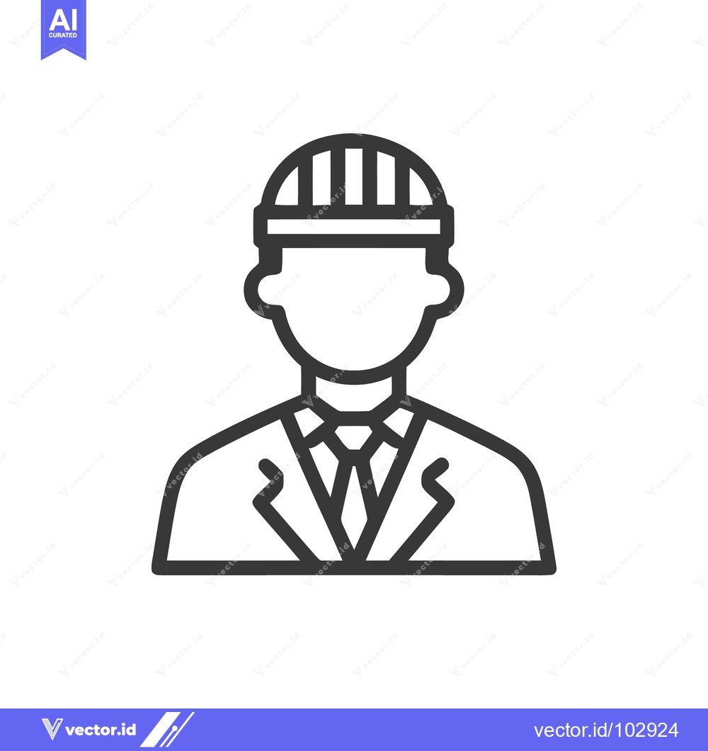 Premium Vector of Minimalist Line Icon of Professional Engineer or Architect in Hard Hat