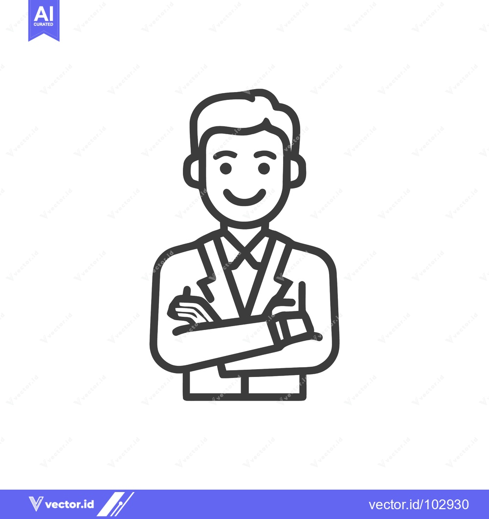 Premium Vector dari Smiling Professional Man Icon with Crossed Arms, Simple Line Art Avata