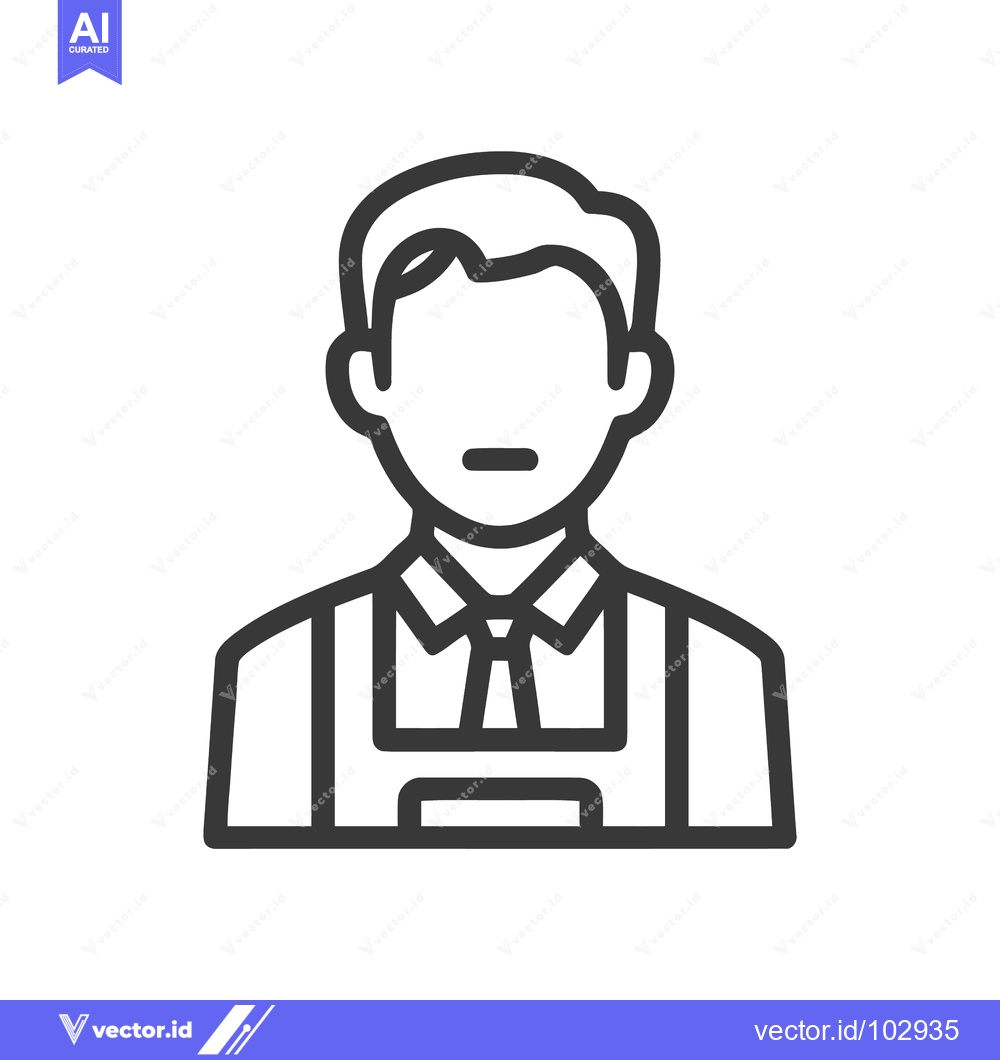 Premium Vector of Clean Line Icon of Male Service Professional in Apron and Tie, User Av