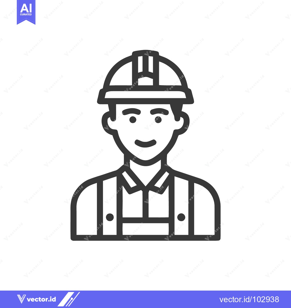 Premium Vector of Smiling Male Construction Worker Icon in Minimalist Line Art Style