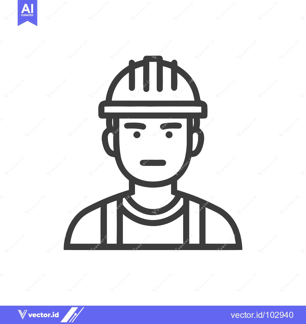 Premium Vector of Minimalist Line Art Icon of Construction Worker in Hard Hat, Professio
